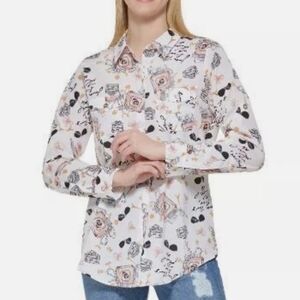 KARL LAGERFELD PARIS Printed Whimsical Long Sleeve Top size XL
